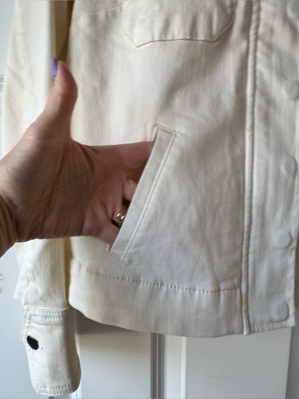Kut from the Kloth Cream Denim Chore Jacket - Picture 8 of 13